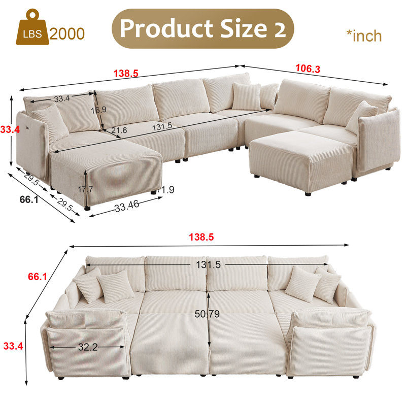 Arlynda 8 Piece Corduroy Modular Sectional, Beige Corduroy