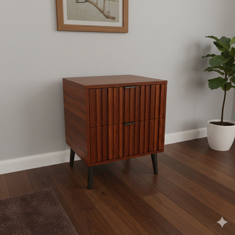 Wooden nightstand equipped with two storage drawers.