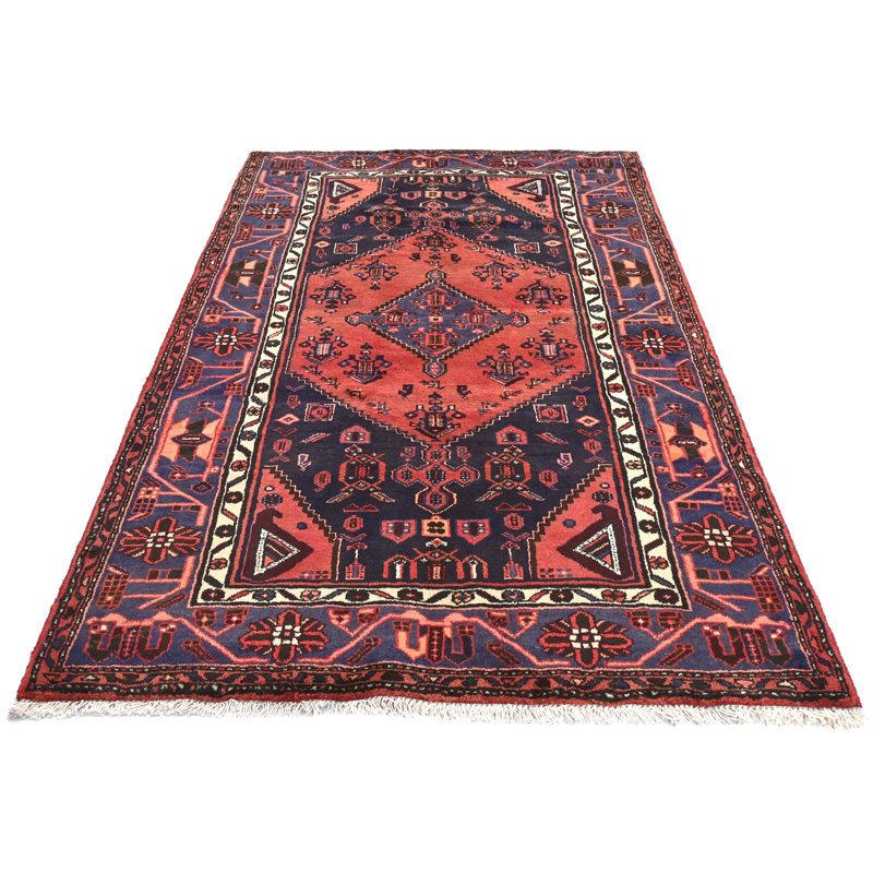 Tapis oriental orange et rouge à motif géométrique tribal 4 x 7
