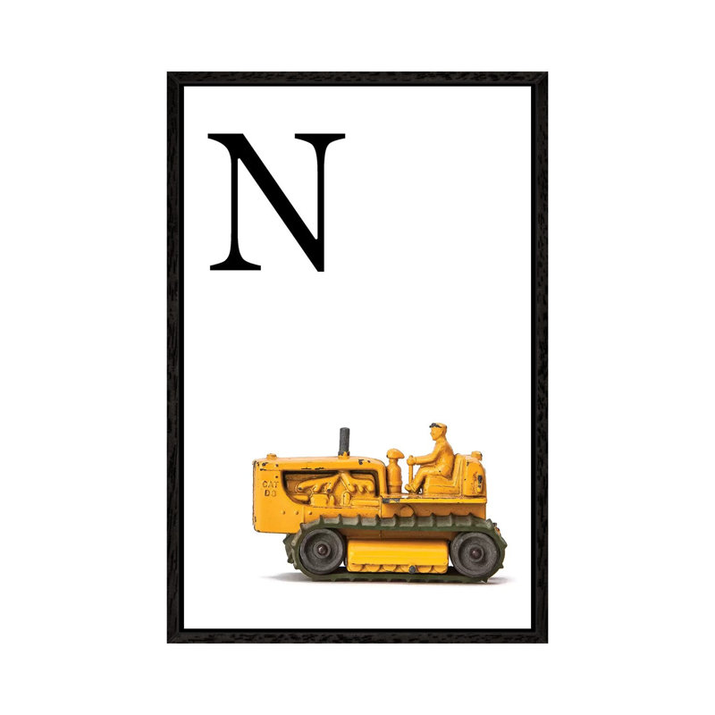 N Bulldozer Yellow White Letter - Print on Canvas, 101.6 cm H x 66.04 cm W, Black Framed