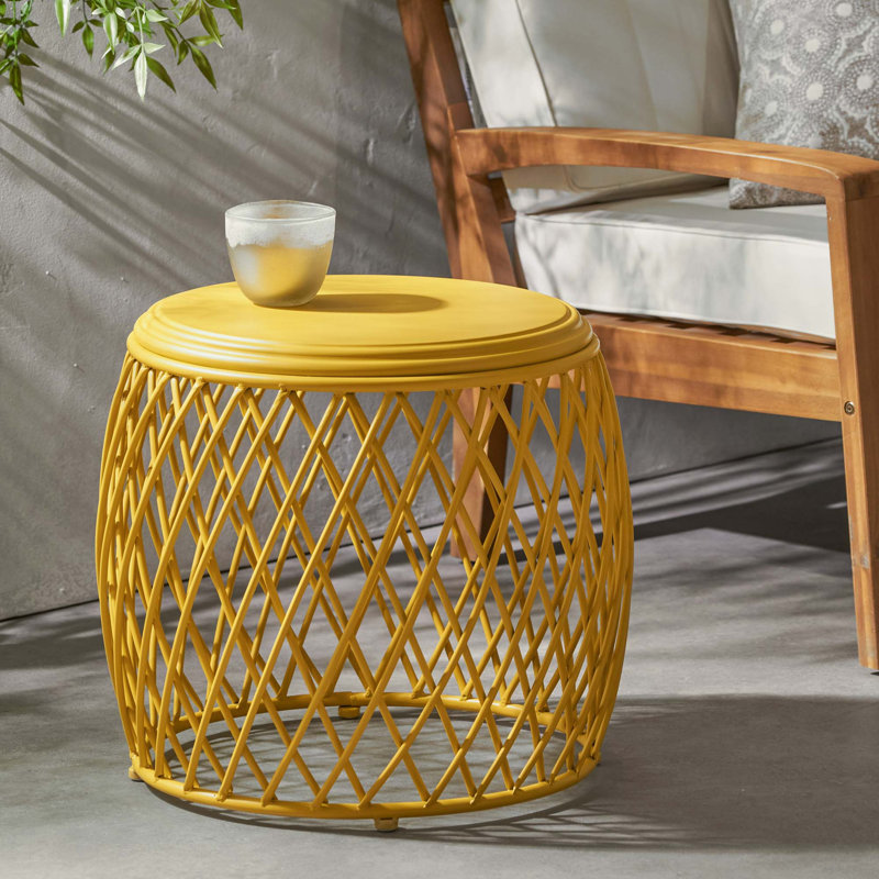 Lattice Iron Side Table, No-Assembly Ready, Yellow