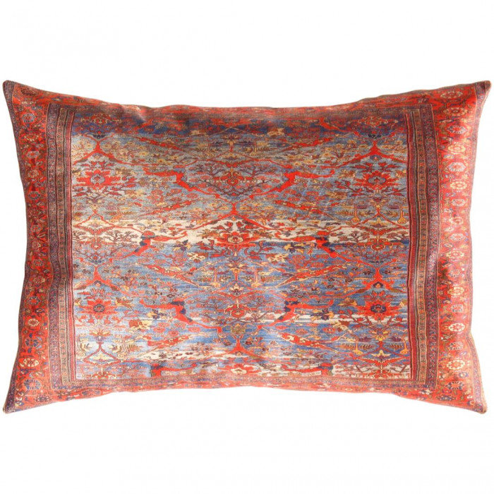 Square Pillow Cover & Insert, 16"H x 24"W, Red/Blue/Beige, Rectangle