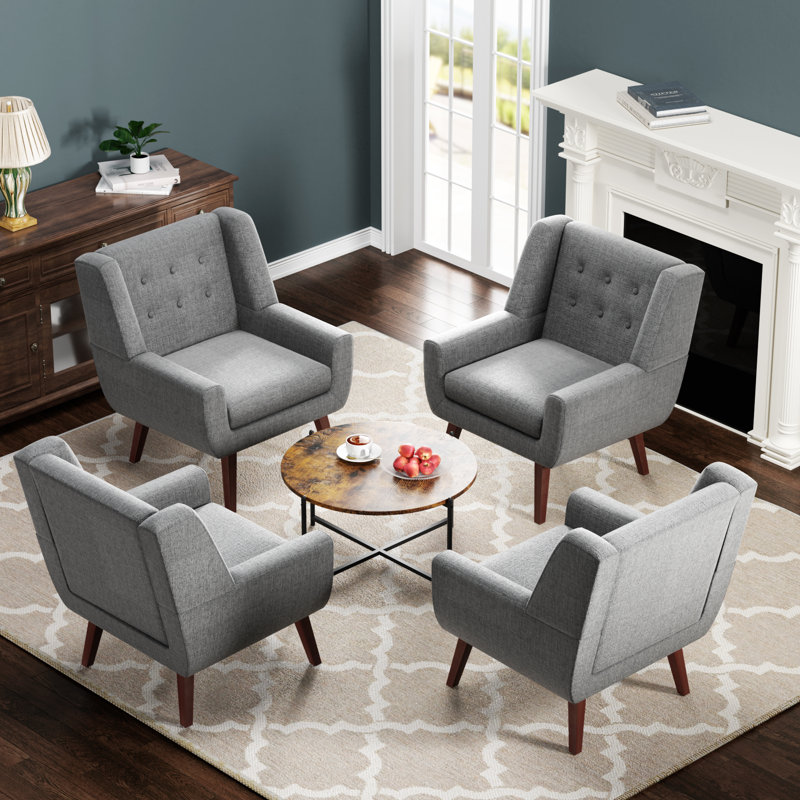 Upholstered Wingback Chair, Light Grey  Linen Blend