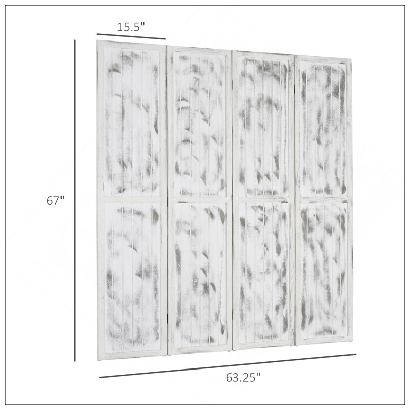 Paravent 5,5 "à 4 panneaux pliables, blanc, charme rustique pour un cloisonnement instantané