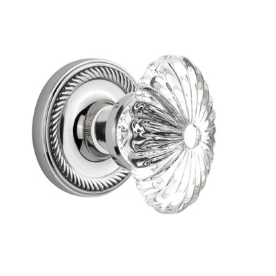 Rosette en corde avec bouton de porte ovale en cristal cannelé