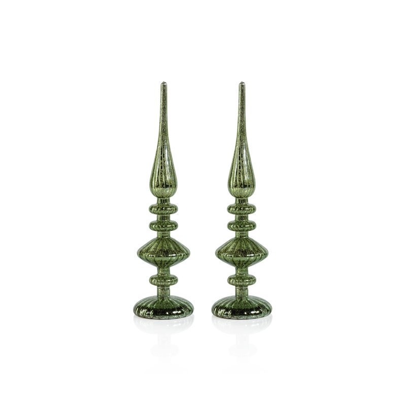 LED Tabletop Finials, Set of 2, Antique Green, 13.25" H x 3.5" W x 3.5" D