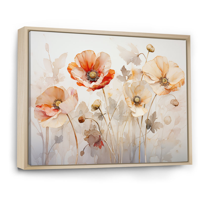 Beige, coquelicot, pré, mélodie IV, Cadre naturel flottant, H 34 po x l 44 po