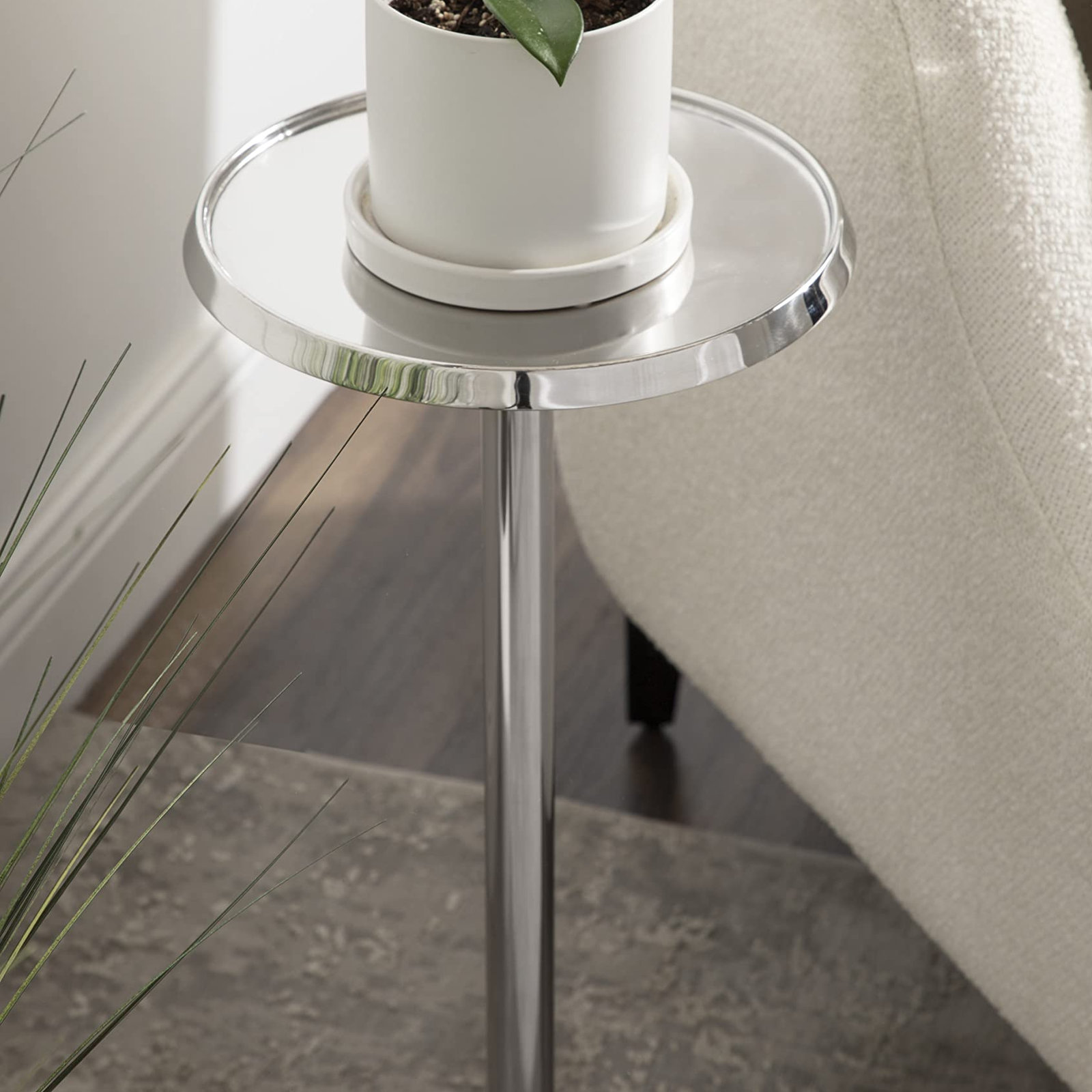 Deanna End Table, 23" H x 9" W x 9" D, Silver Base/ Silver Top