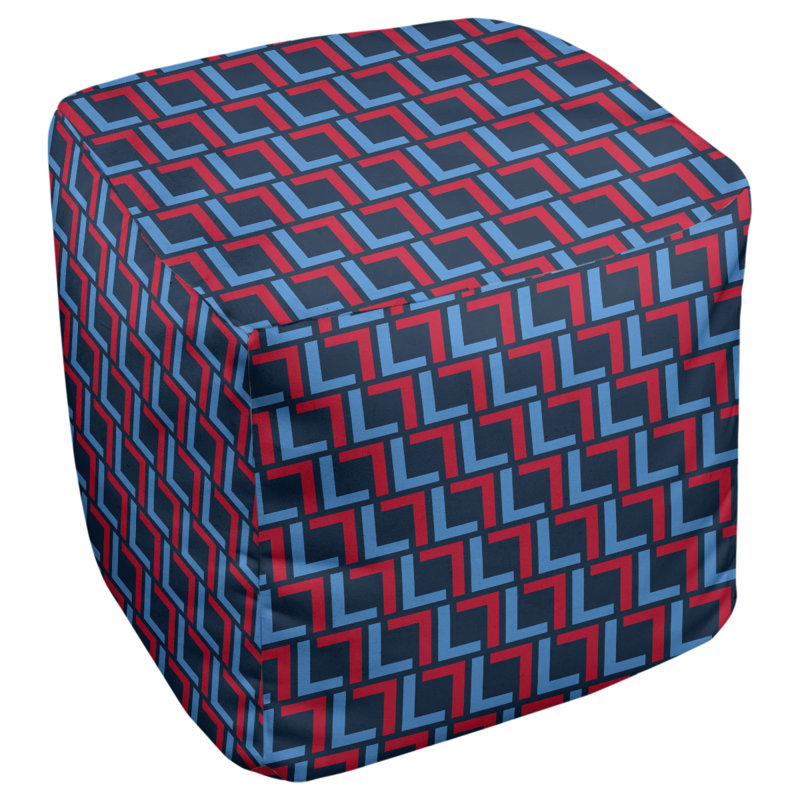 Repose-pieds carré géométrique, Bleu marine / bleu / rouge, H 13 po x l 13 po x P 13 po