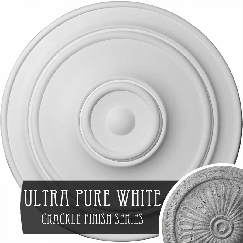 Petit médaillon de plafond classique Endurathane, diamètre extérieur de 40 1/4 po x P 3 1/8 po (convient aux auvents jusqu'à 10 po), finition craquelée blanche ultra pure peinte à la main