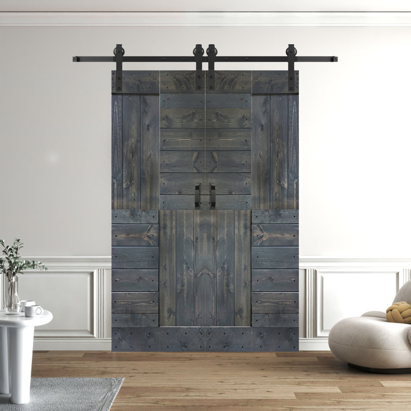 Porte pliante en bois massif en forme de S avec quincaillerie nécessaire, Gris carbone, 60 po x 80 po