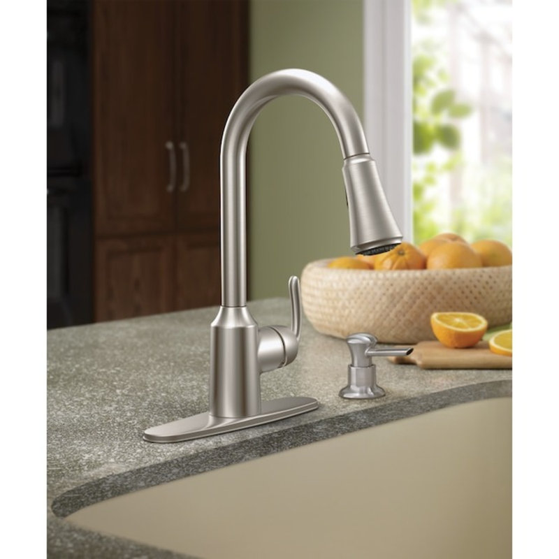 Moen Bayhill Single Handle Deck-mount Pull-down Kitchen Faucet with Sprayer ( Deck Plate Included ) (Soap Dispenser Included)