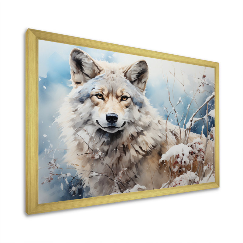 Wolf Winters Embrace - Animals Wall Decor, H 16 po x l 32 po x P 1 po, Toile avec cadre photo doré