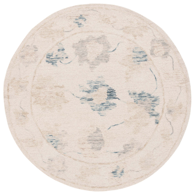 Quynh Abstract Hand Tufted Wool Cotton Floral Rug in Beige/Ivory, Round 6'
