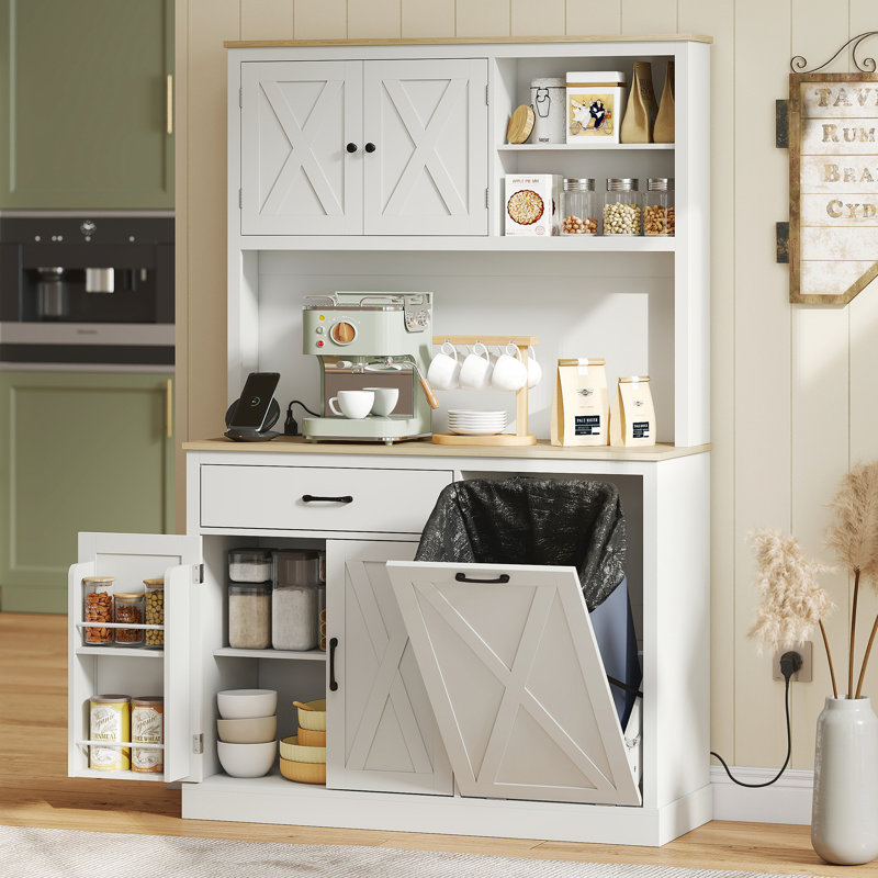 69 po, armoire de cuisine avec station de charge, blanc, Blanc