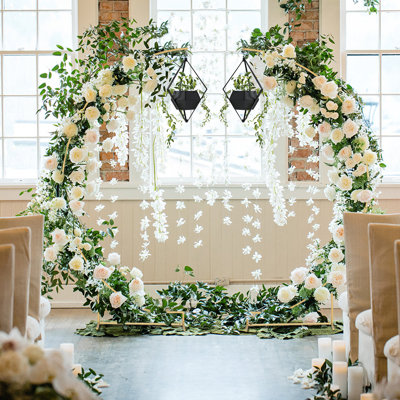 2pcs Curved Wedding Arch Backdrop Stand 8.2ft, Balloon Arch Stand, Metal Arch Backdrop Stand For Bridal, Ceremony, Birthday Party, Anniversary, Graduation Decoration