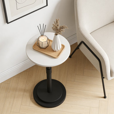 Adjustable Height Drink Table, Round Metal Side Table For Small Spaces, Living Room, Bedroom, Cocktail Or Plant Stand, Sturdy And Space-Saving Design