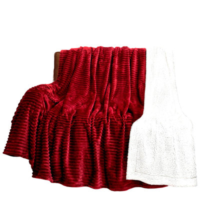 CozyLux Reversible Sherpa Fleece Throw - Soft Plush Flannel, Warm Ribbed Microfiber Blanket for Sofa, Couch, Bed - Wine Red Burgundy, 60x80