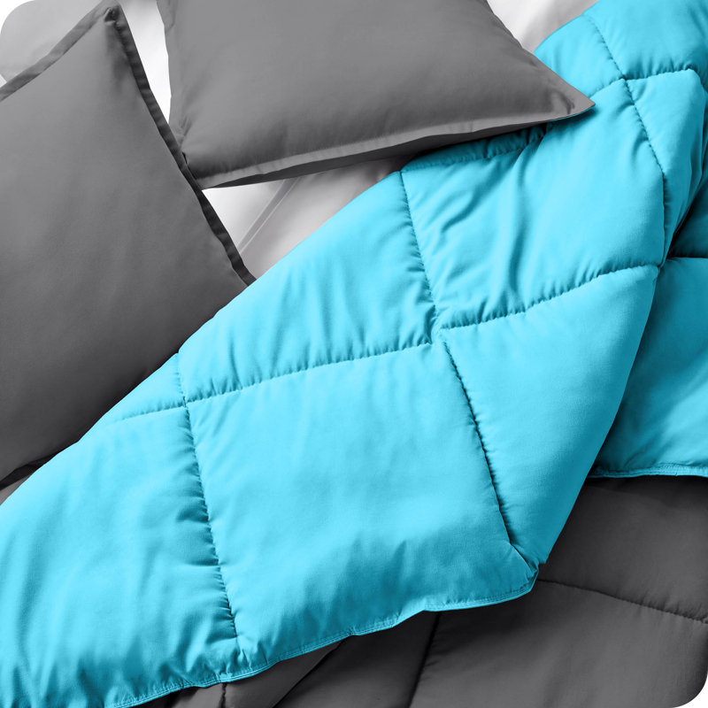 Twin Grey and Aqua Reversible Down Alternative Microfiber Comforter