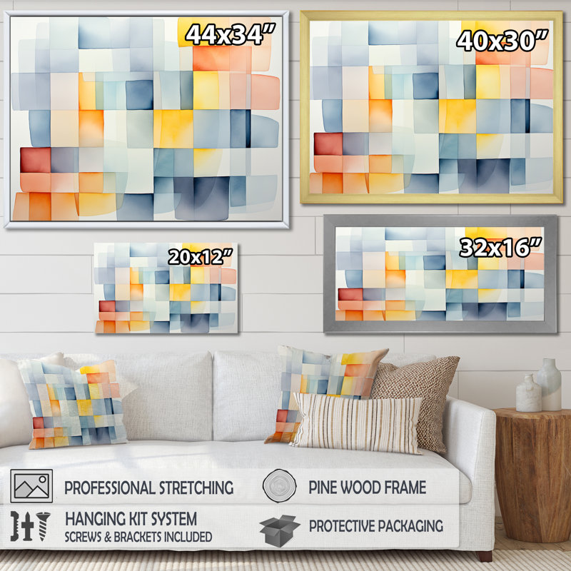 Motif de cubes multicolores V - art mural géométrique, Toile tendue, H 12 po x l 20 po x P 1 po