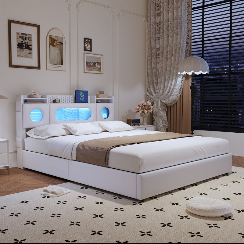 Upholstered Ottoman Storage Bed, White, European Kingsize (160 x 200 cm)