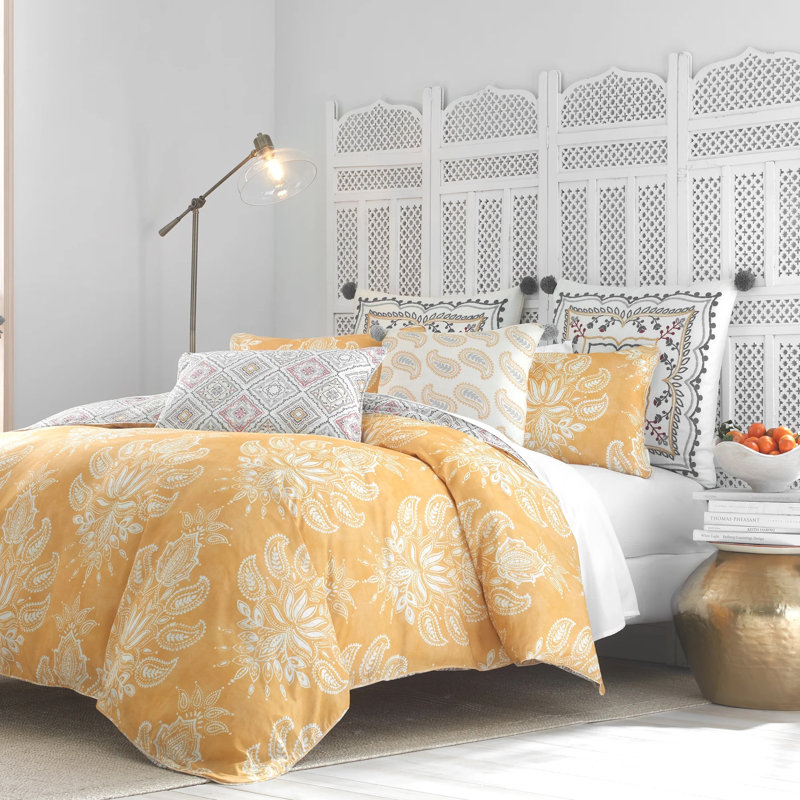 Ensemble d'édredon réversible à tissage traditionnel percale - Landour, Édredon pour très grand lit + 2 taies décorativ
