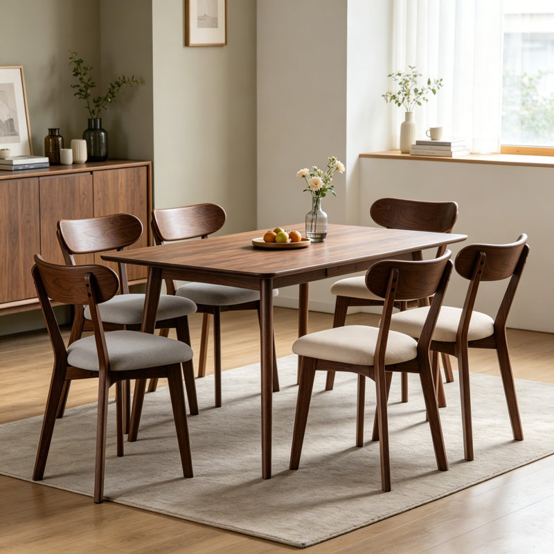 Chaises de salle à manger rembourrées Hoopes, 6, Beige, Brun
