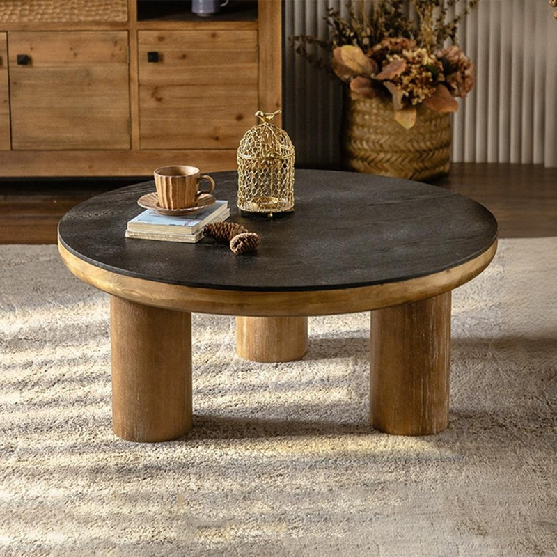 Table basse ronde en bois manufacturé noir Retro, H 15,16 po x L 35,43 po x l 35,43 po