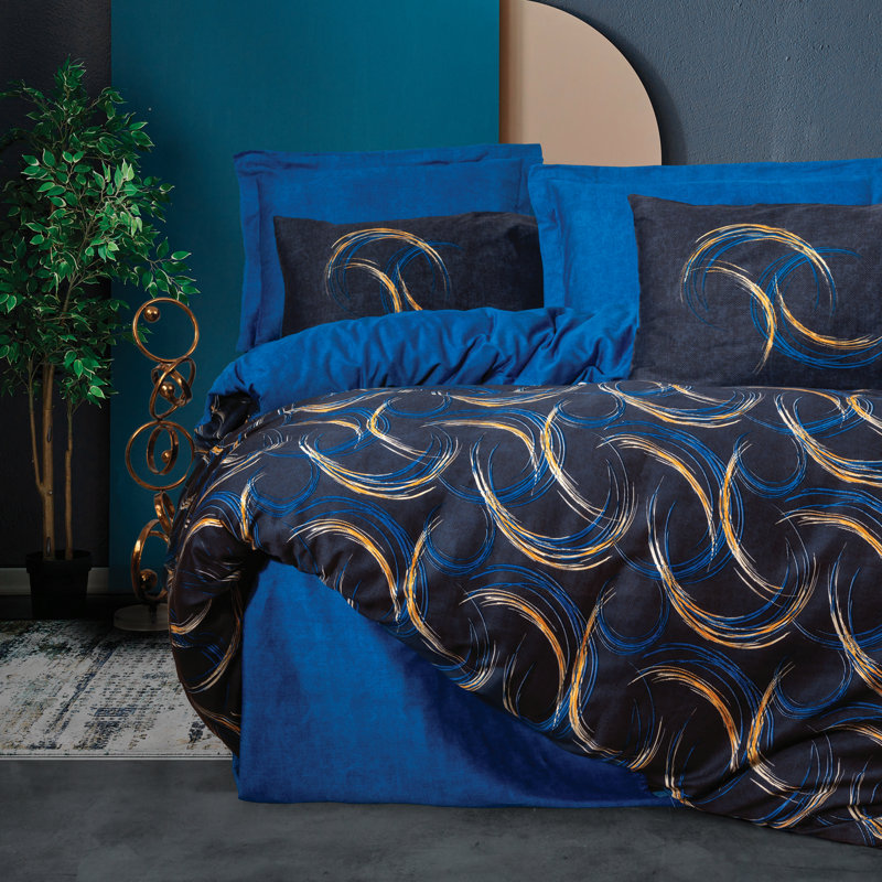 Cotton Abstract Duvet Cover, 87" x 87" Duvet Cover + 1 Body Pillow Pillowcase