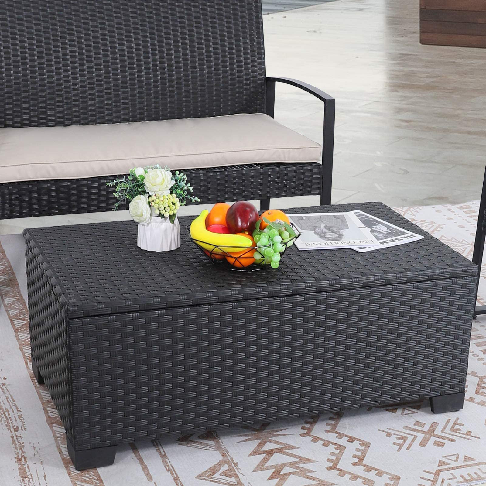 Latitude Run® Outdoor Table with Storage Patio Table Wicker Coffee
