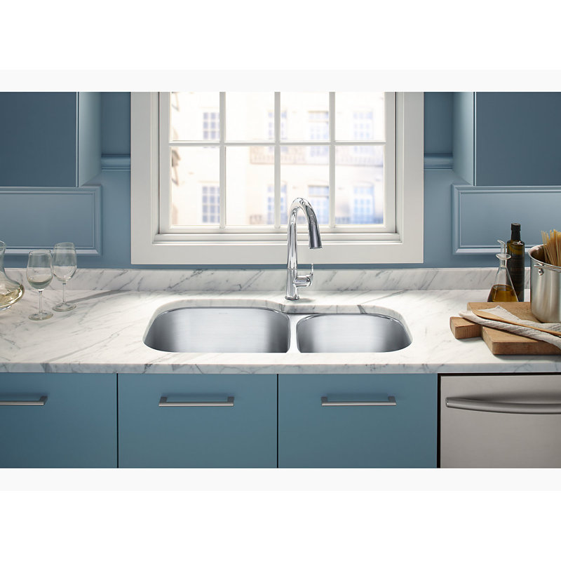 Undertone® Preserve 35-1/8" L x 20-1/8" W x 9-3/4" Under-Mount Extra Large/Medium Double-Bowl Kitchen Sink