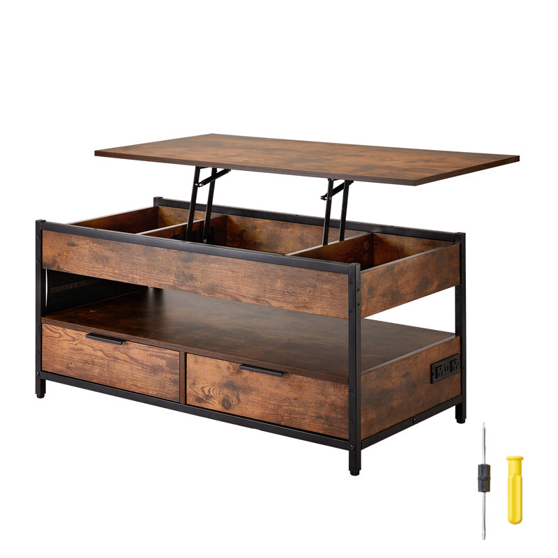 Lift Top Coffee Table Rectangle Coffee Table with Light & USB Brown