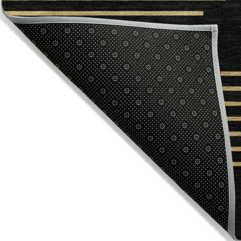 Black Rectangular Machine Washable Synthetic Area Rug