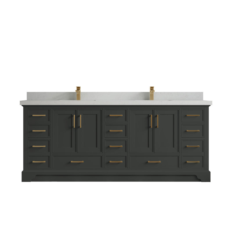 Meuble-lavabo double avec plateau Charlotte 84, Quartz de Carrare