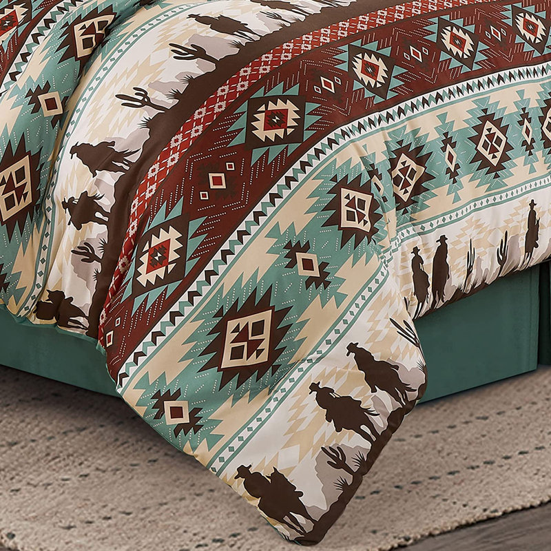 Audun Microfiber Southwestern Cowboys Aztec Comforter Set, Twin Comforter + 1 Standard Sham
