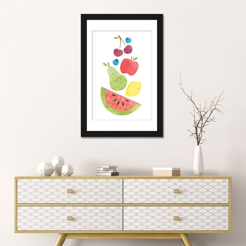 « funky fruit ii », impression sur toile, H 26 po x l 18 po x P 1,5 po, Toile avec cadre noir, Blanc