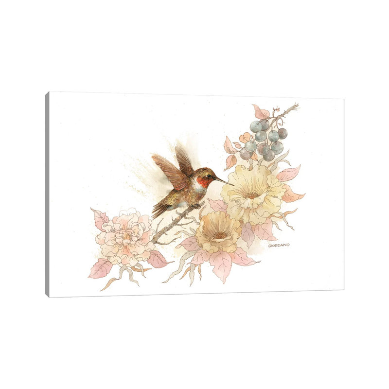 Colibri vignette - impression d'art graphique, Aucun mat, Toile tendue, H 12 po x l 18 po x 1,5 po