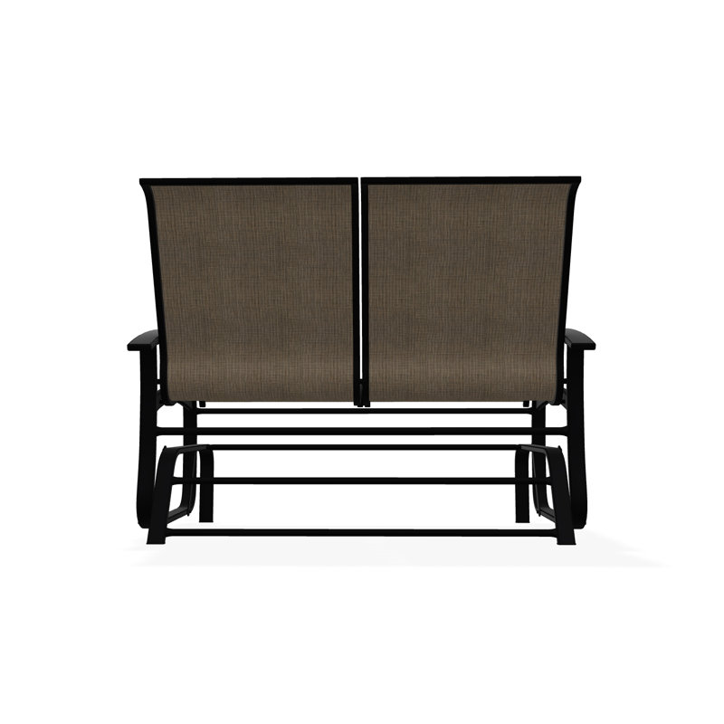 Belle Isle Sling Aluminum Frame 2-Seat Glider with Marine Grade Polymer Arm Accent, Black, Elevation Stone