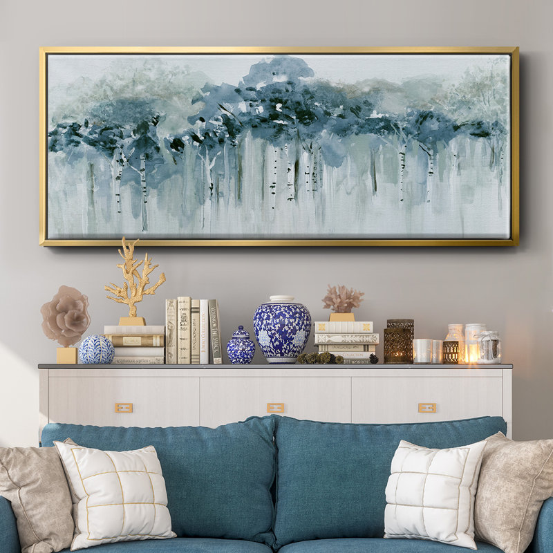 Blue Birch Morning- Framed Canvas, 24" H x 60" W