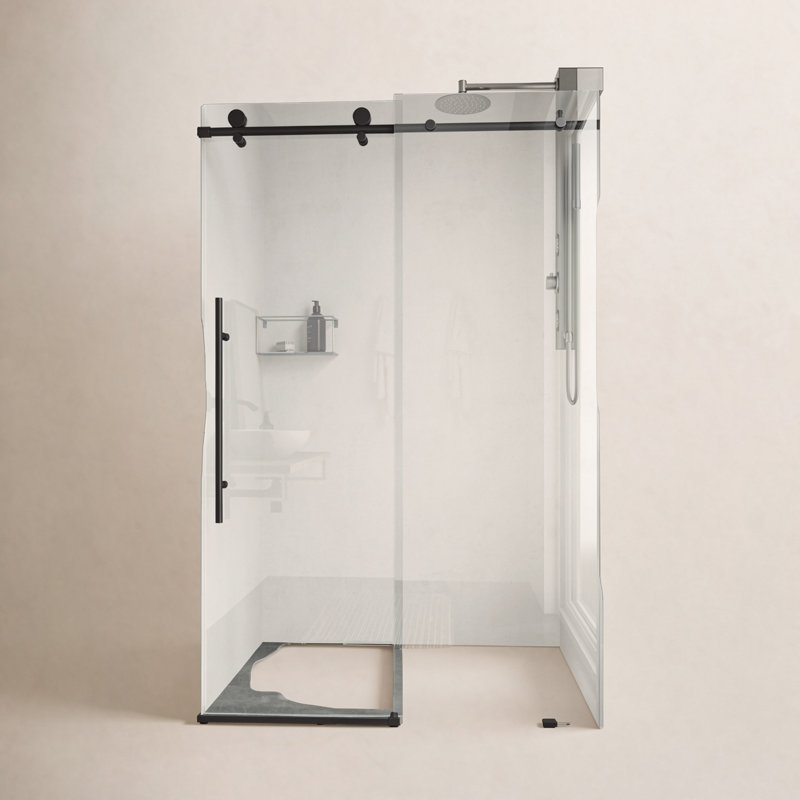 Porte de douche coulissante sans cadre avec verre transparent 3/8 po de l 56 à 60 po x H 76 po Elan E-Class, Noir mat