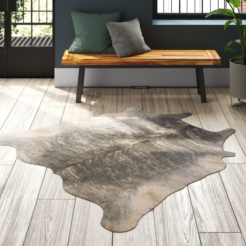 Irfa Handmade Light Brindle Natural Cowhide Rug with Suede Backing, Novelty 6' x 6'