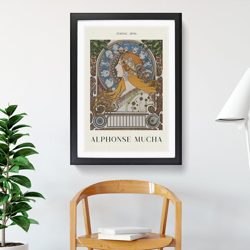 The Zodiac Vol.1 by Alphonse Mucha - Picture Frame Painting, Black Framed, 48cm H x 36cm W x 2cm D