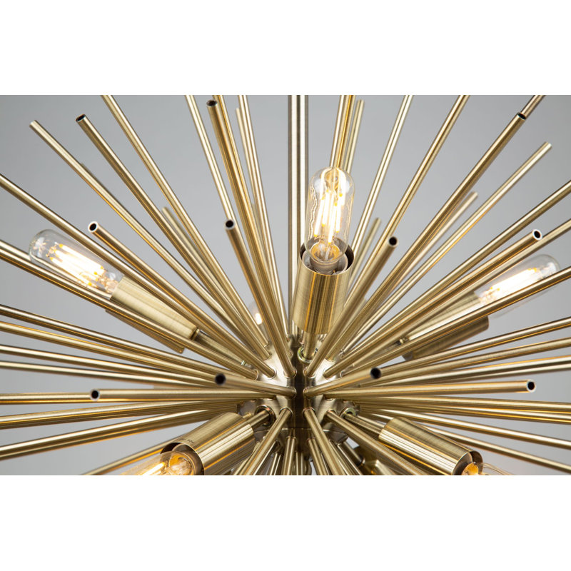 Lustre sphérique spoutnik à 8 lumières Sunburst, Laiton satiné
