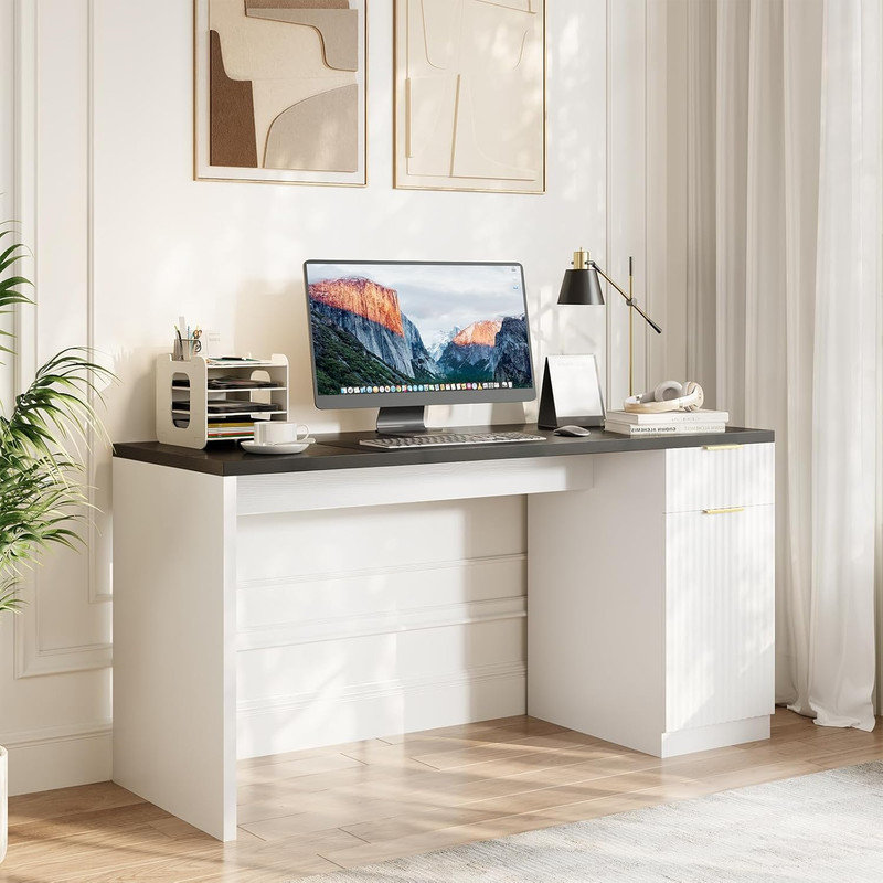 Bureau de direction 61 po avec prise de courant - tiroir, tablette réglable, bureau d'ordinateur de maison de campagne