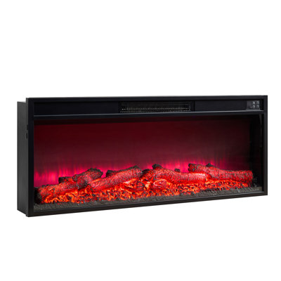 Foyer électrique encastré mural de 107 cm (42 pouces) avec flammes multicolores, écran tactile et télécommande, deux niveaux de chauffage (750 et 1500 watts), minuterie intégrée. Parfait pour la décoration intérieure de bureaux.