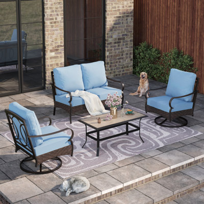 4-person Front Porch Furniture Set With Swivel Lounge Chairs