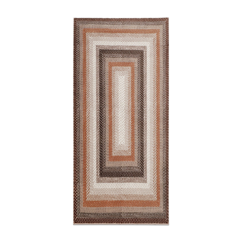 Washable Rug Scalloped Rug Non Slip, Low Pile Thin Foldable Mats, Indoor Neutral Carpet for Living Room Bedroom