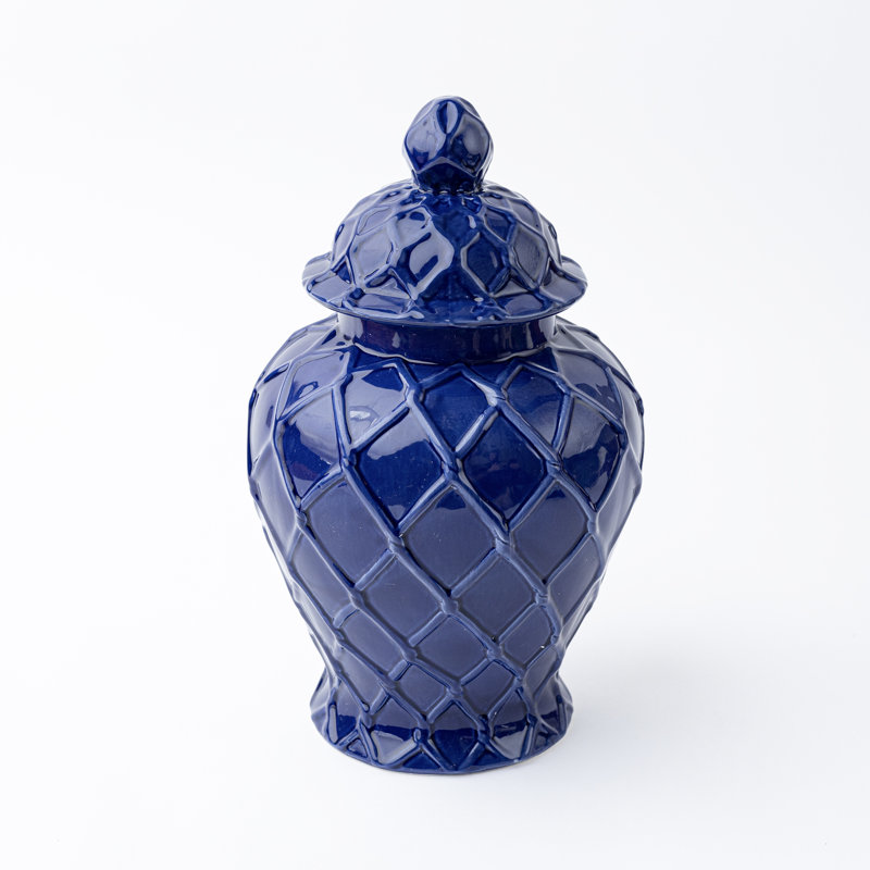 Très grand pot texturé bleu marine,  Hauteur totale - 10 po