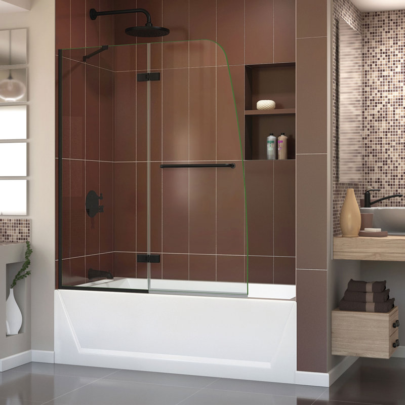 Aqua Ultra 47.75" - 48" W x 58" H Hinged Frameless Tub Door, Matte Black