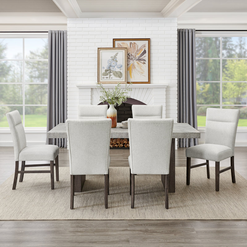  Sorlen Modern 5-piece Dining Set, 3d Faux Concrete Table With 6 Chairs, 7